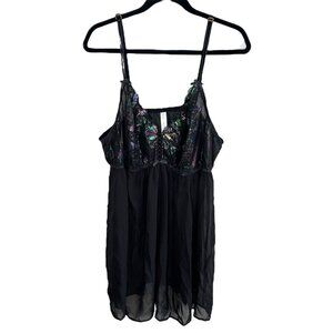 Cacique Lane Bryant Plus Size Rainbow Iridescent Sheer Black Babydoll Chemise 22